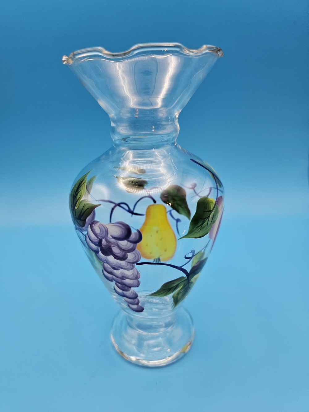 Vintage Hand-Painted Clear Glass Vase By Tracy Porter